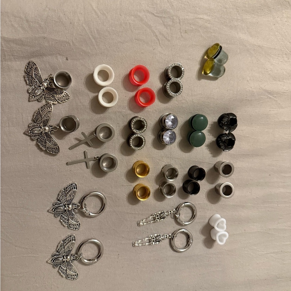 Silver Butterfly and Cross Earrings Set